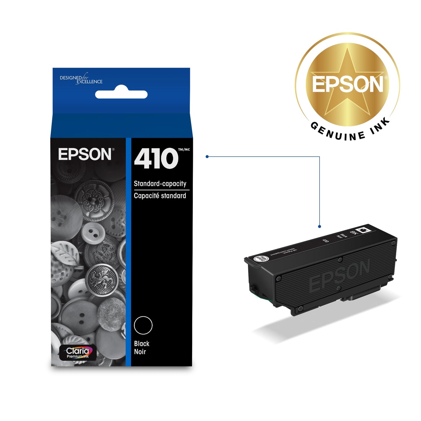 EPSON 410 Claria Premium Ink Standard Capacity (T410020-S) Works with Expression XP-530, 630, 640, 7100, 830