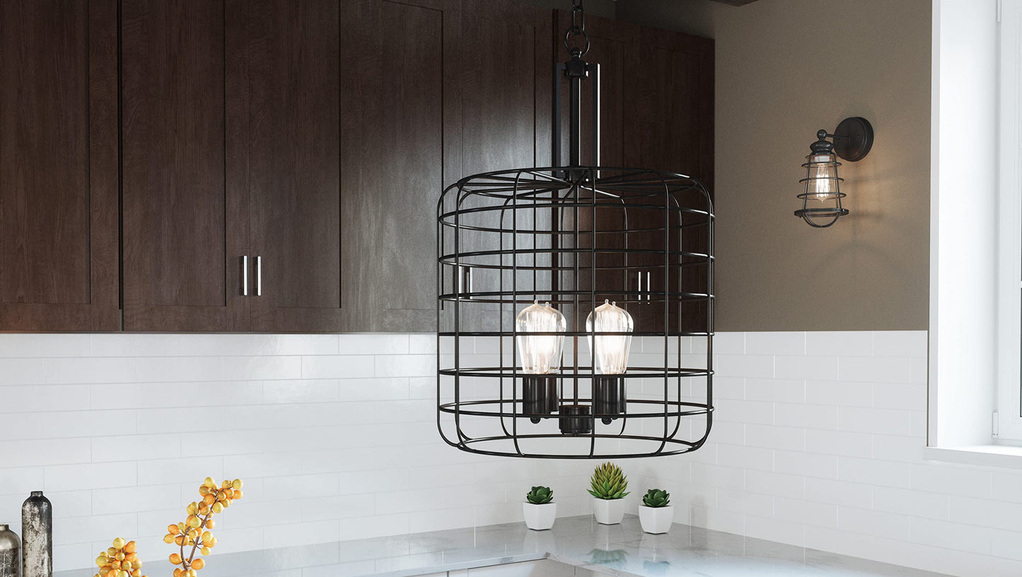Design House 587337 Ajax Industrial Modern 4-Light Indoor Chandelier Metal Wire Cage for Entryway Dining Room Foyer, Coffee Bronze
