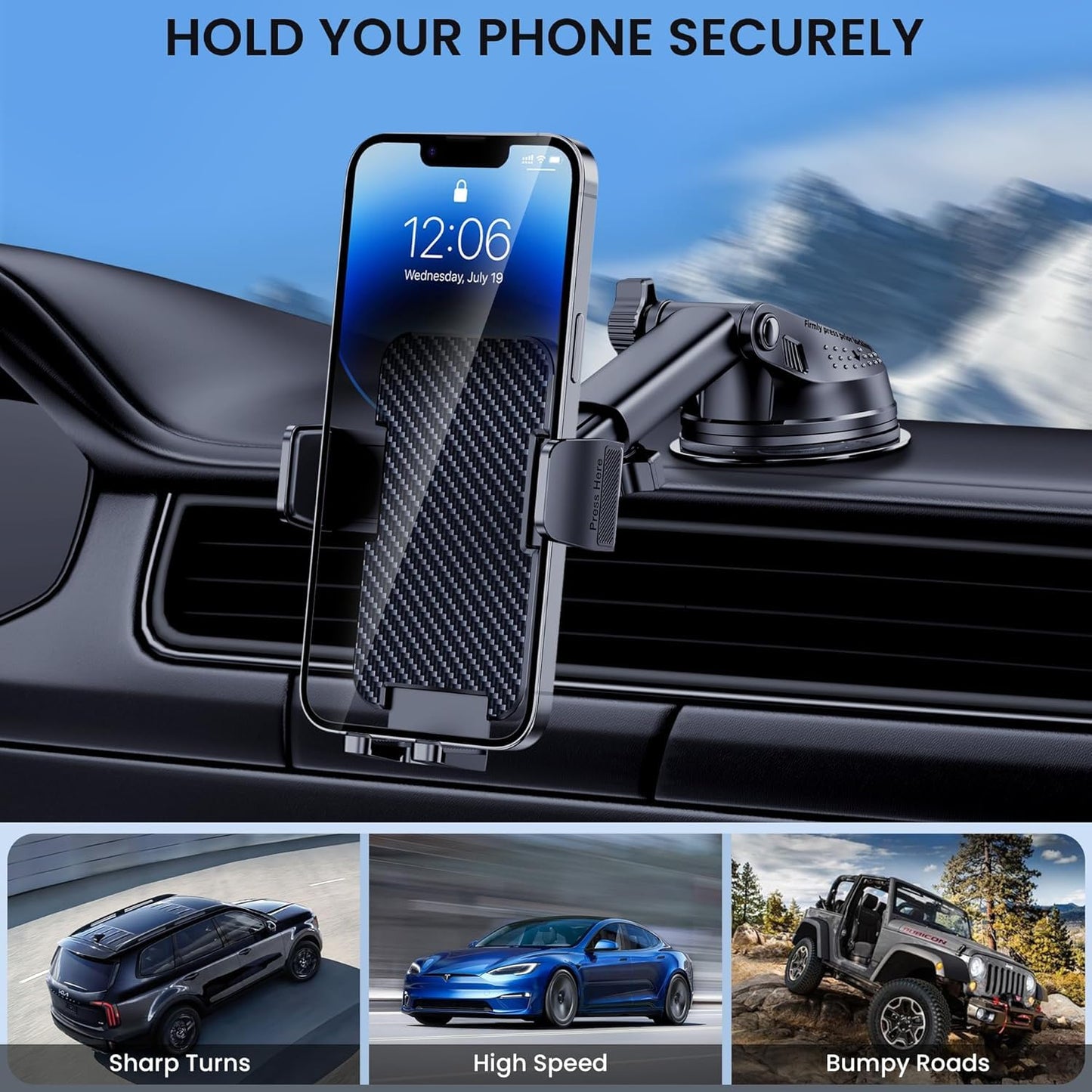 BIVGAZA Phone Holder Car [Military-Grade Suction] Universal Car Phone Holder [Thick Case Friendly] Automobile Accessories Dashboard Air Vent