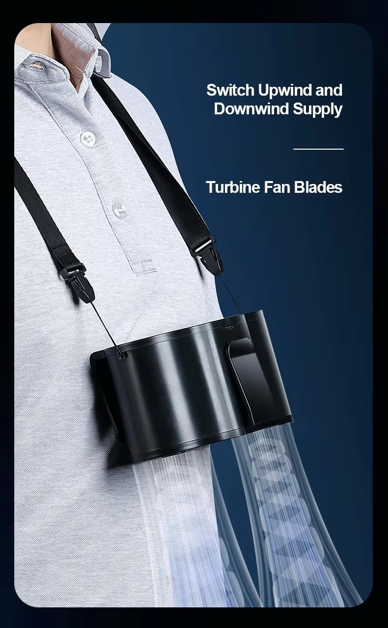 KONPWAY Portable Waist Fan with Dual Head, Wearable Neck Fan for Camping Hiking Fishing Outdoor Activities