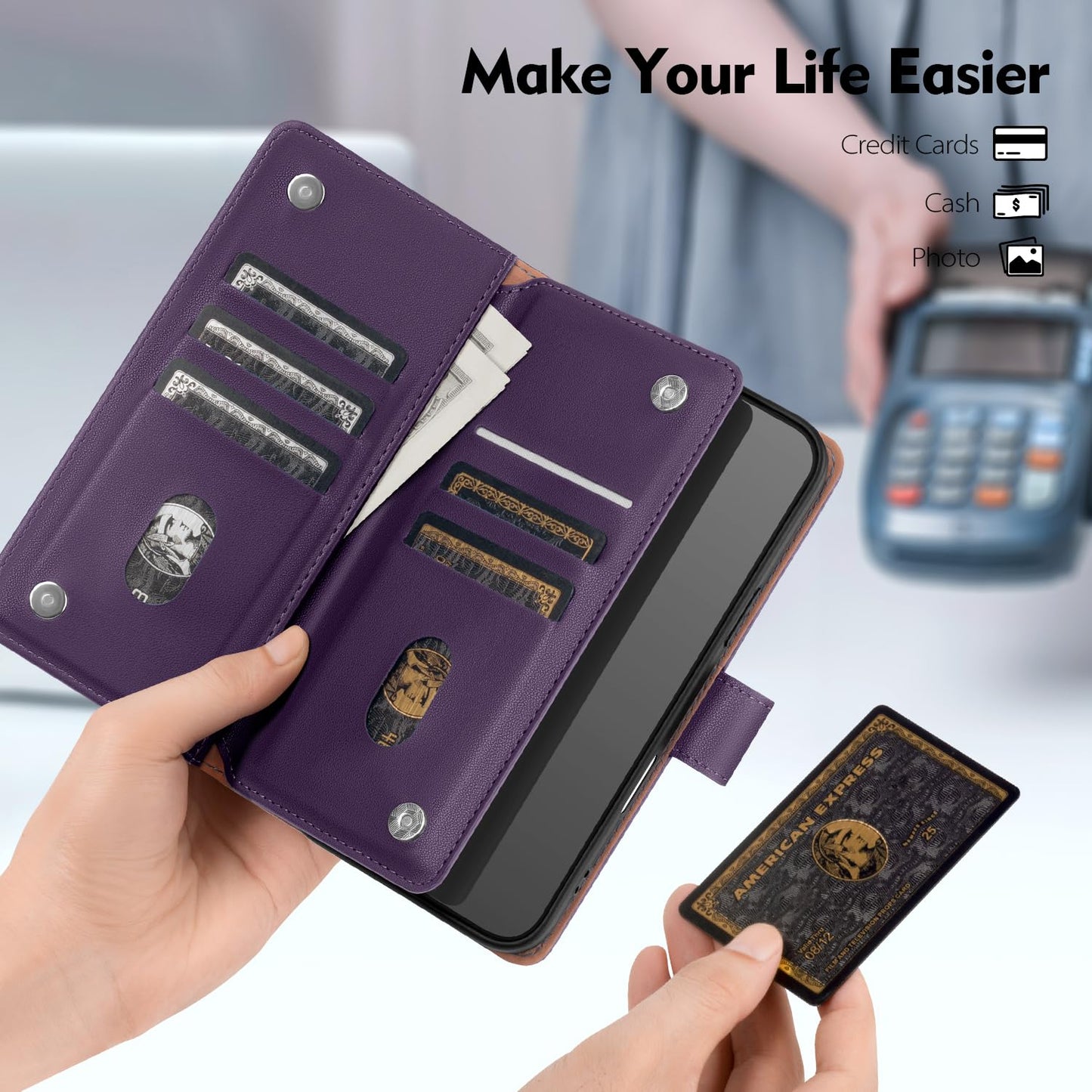 Shieldtop Compatible with iPhone 16 Pro Max Wallet Case with Card Holder,Women Men RFID Blocking PU Leather Flip TPU Protective Cover Credit Card