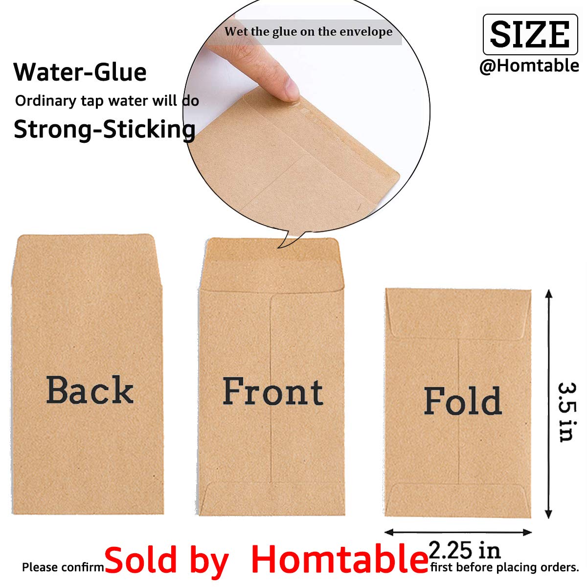100 Pack Small Coin Envelopes Self-Adhesive Kraft Paper 2.25"×3.5"