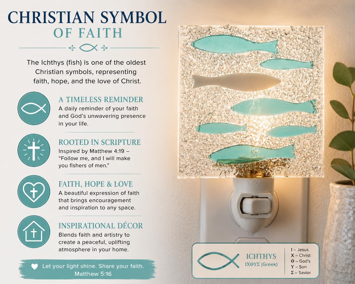 J Devlin Glass Art Stained Glass Night Light, Swimming Against the Current, Fish, Water, Plug in nightlight for Bedroom/Bathroom/Stairway/Hallway Home