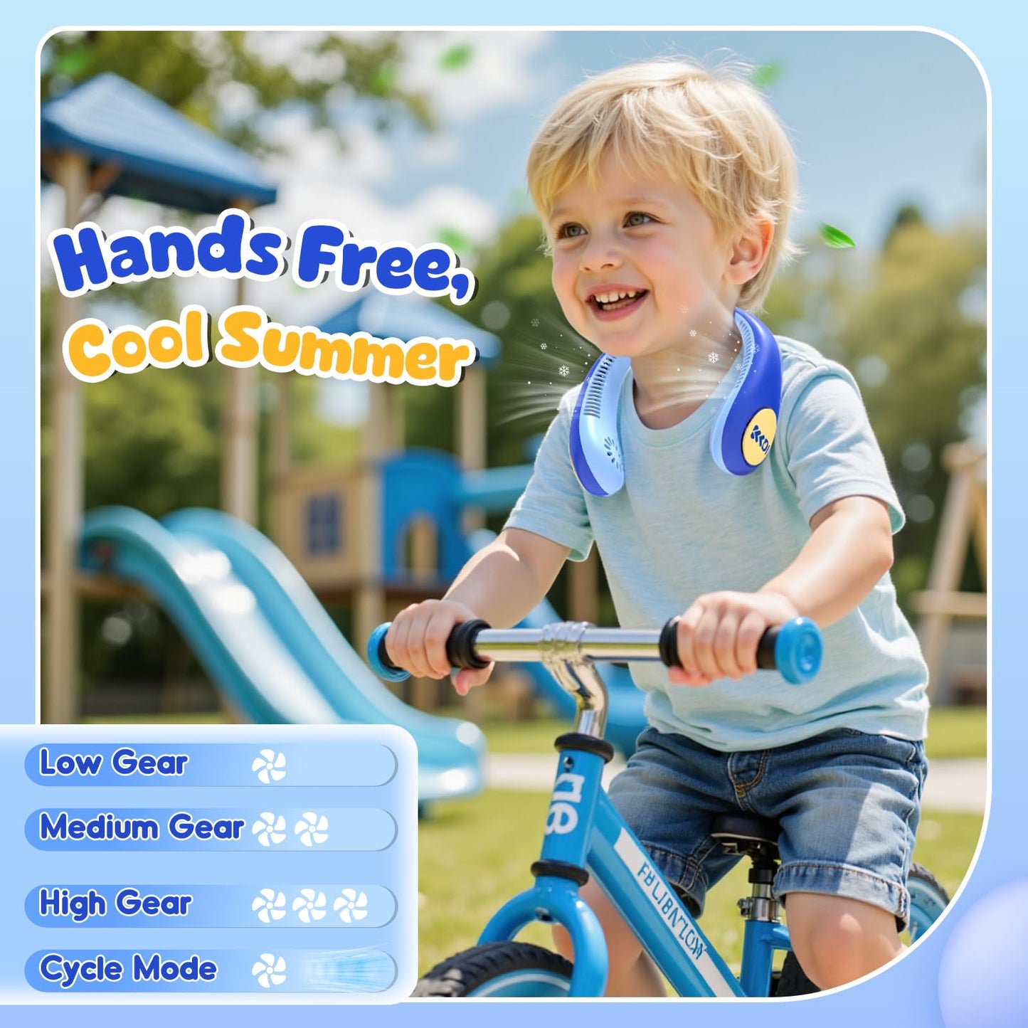 Kids Portable Neck Fan, Bladeless Fan for Kids, Safe Kids Rechargeable Cooling Fan for 4-14Y Boys Girls, 2600mAh Personal Fans for Your Neck, 4 Speeds