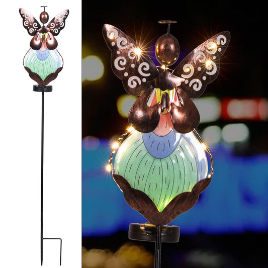 HUYIENO Solar Angel Garden Stake Lights 38inch Colored-Painted Outdoor Waterproof Memorial Garden Decor 2 Lighting Modes Cemetery Decorations