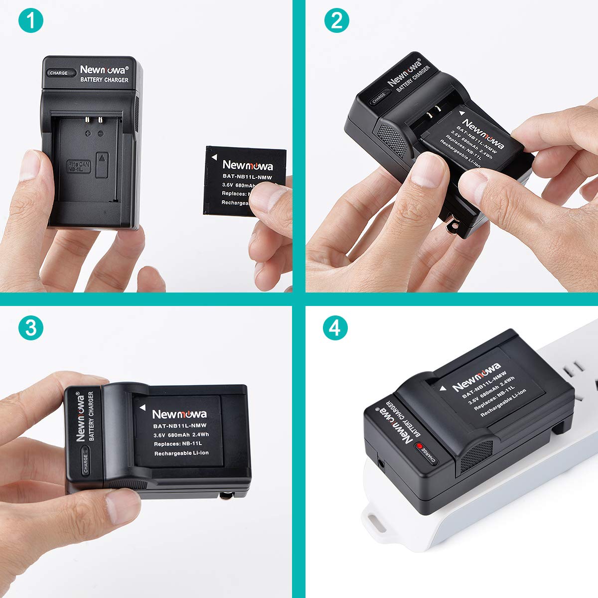 Newmowa NB-11L/NB-11LH Replacement Battery (2-Pack) and Charger Kit for Canon NB-11L/NB-11LH and Canon PowerShot A2300 IS, A2400 IS, A2500, A2600