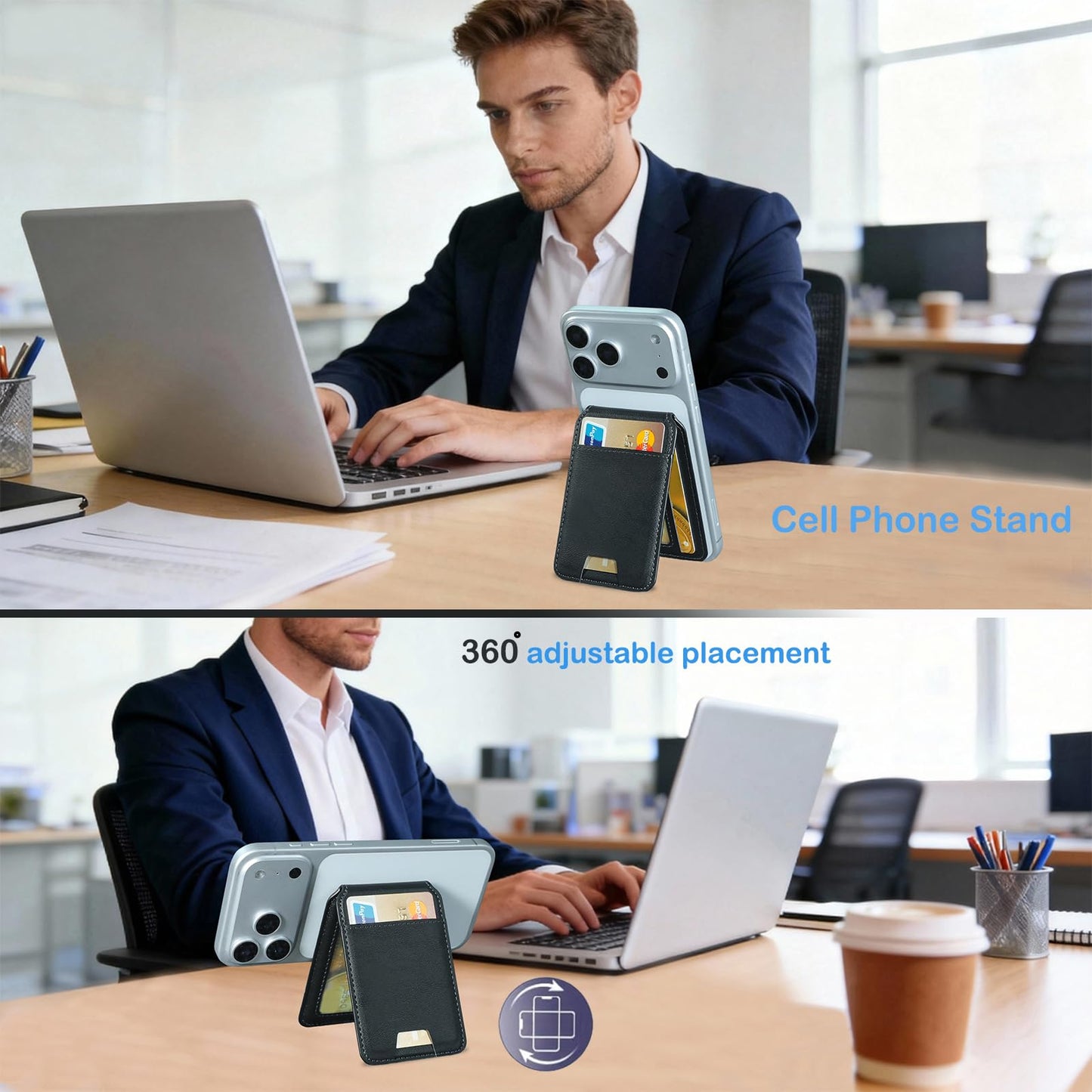 Qoovi Strong Magnetic Wallet,Card Holder with Leather Stand RFID Blocking for iPhone 17/16/15/14/13/12 Series, Compatible with Magsafe Phones