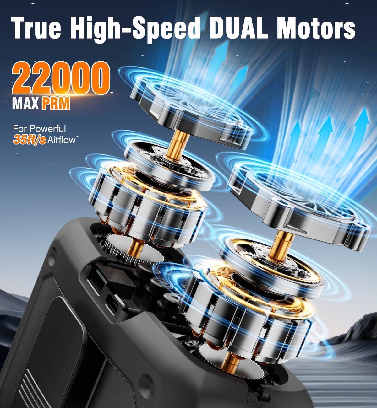 chillgo 20000mAh Waist Fan - Dual Turbos Belt Fan with 200% Strong Airflow - LED Display, 3-Button Control, Gray