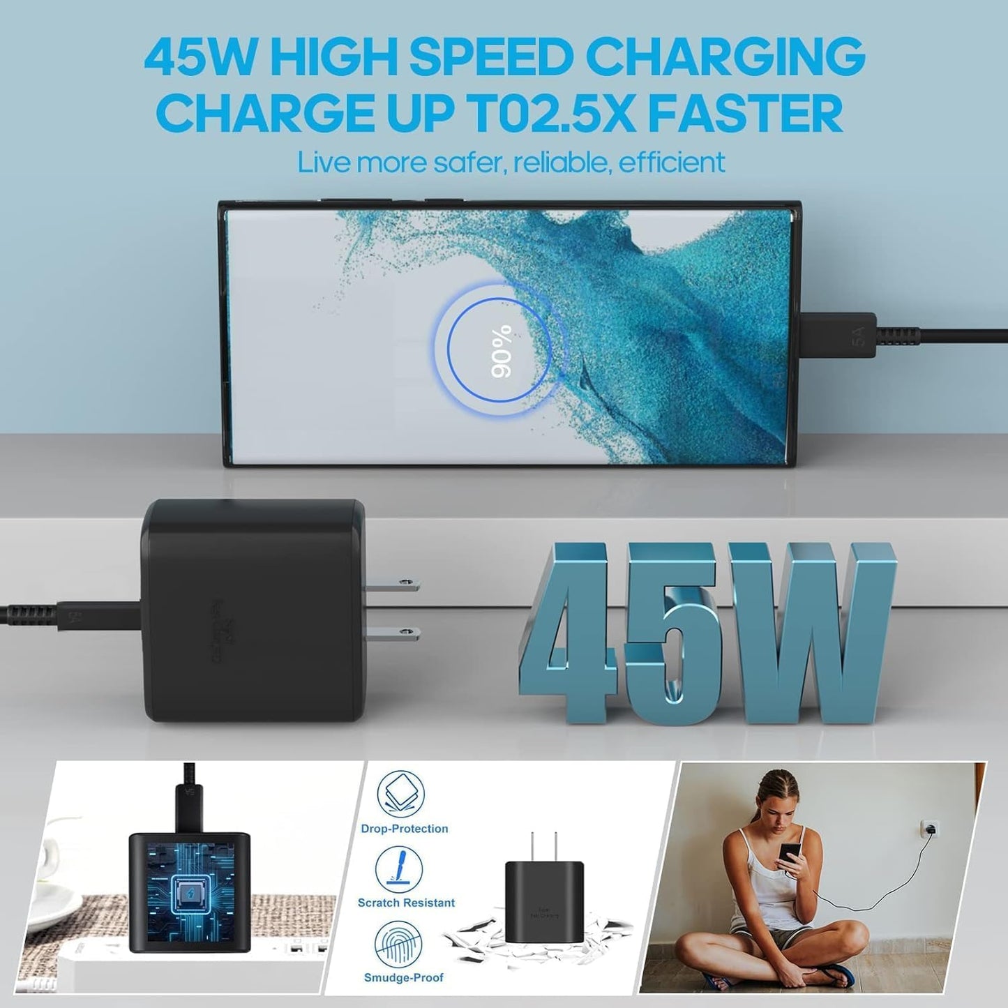 Samsung Super Fast Charger, 45W USB-C Super Fast Charging Wall Charger - PD GaN Power PPS Charger for Samsung Galaxy S26 S25 S24 S23 S22 Ultra Plus