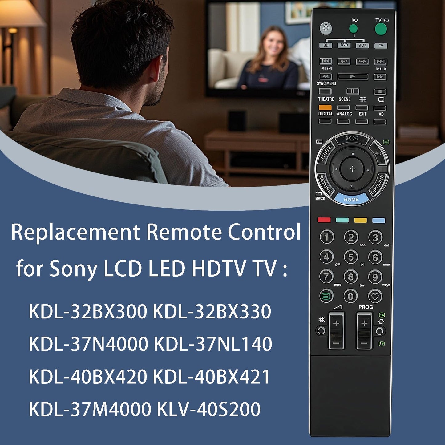 Replacement Remote Control for Sony KDL-32BX300 KDL-32BX330 KDL-37N4000 KDL-37NL140 KDL-40BX420 KDL-40BX421 KDL-37M4000 KLV-40S200 LCD LED HDTV TV