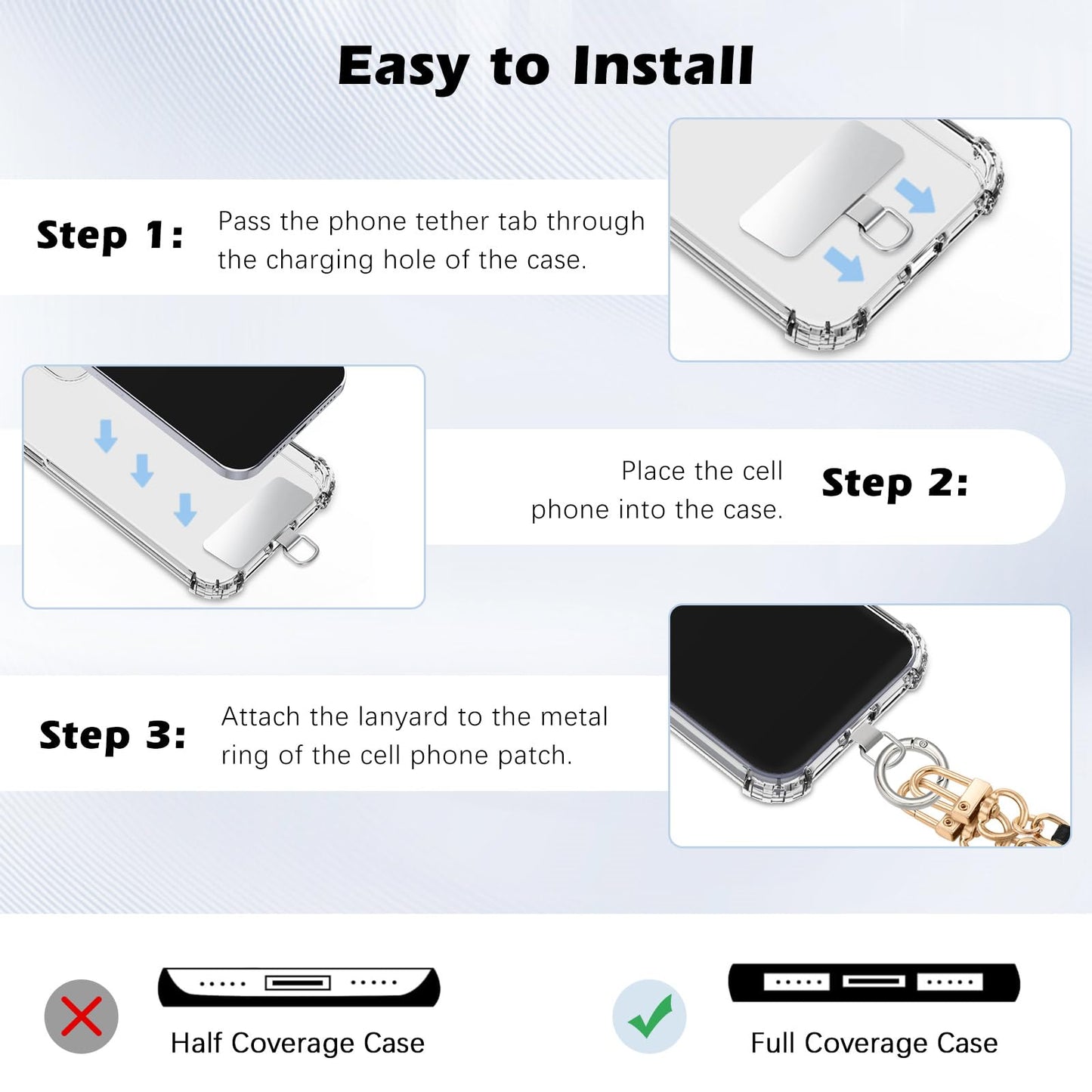 MoKo 2pcs Phone Tether Tab, Stainless Steel Cell Phone Lanyard Pads, Phone Strap Replacement Part with 2pcs Spring Rings, Phone Strap Connector Tether