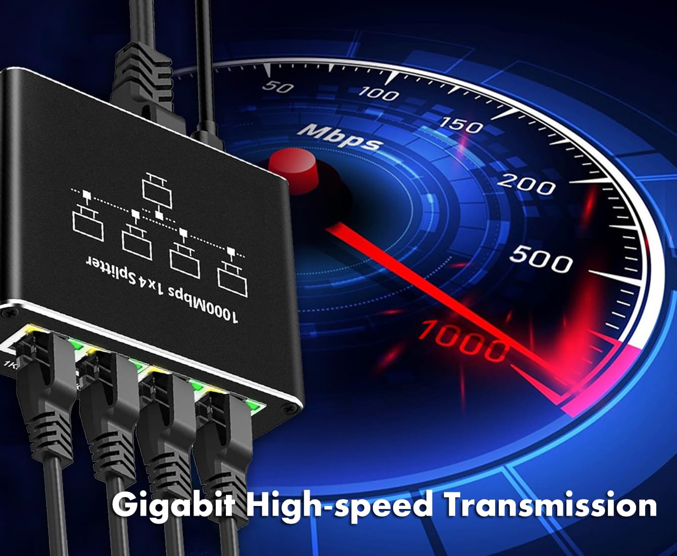 Ethernet Splitter 1 to 4, 1000Mbps High-Speed Internet Splitter, Gigabit RJ45 Port Router Switch, LAN-Splitter, Supporting Simultaneous Networking