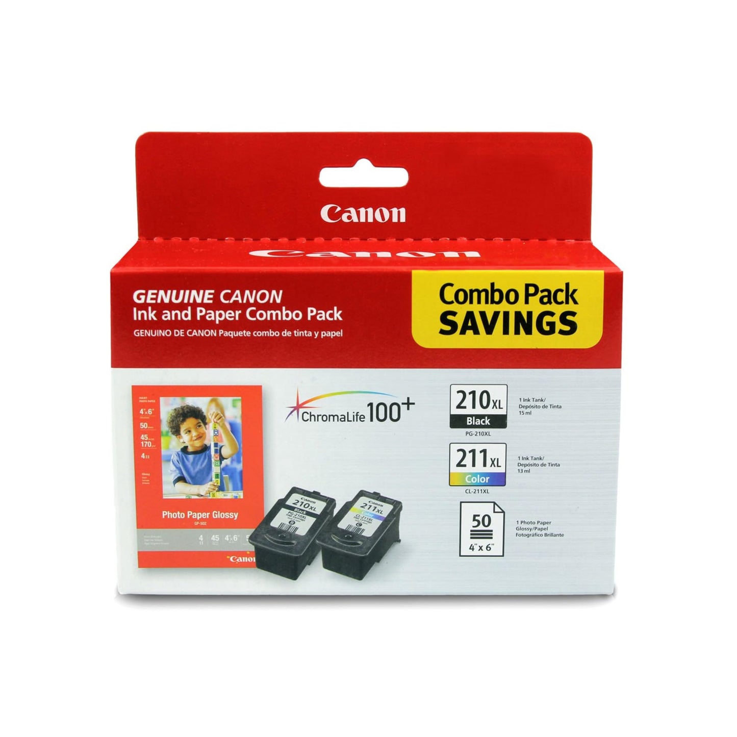 Canon PG-210 XL / CL-211 XL Genuine Ink Value Pack (2 Cartridges) with 50-Sheet Photo Paper, Compatible with MX320/330/340/350/410/420