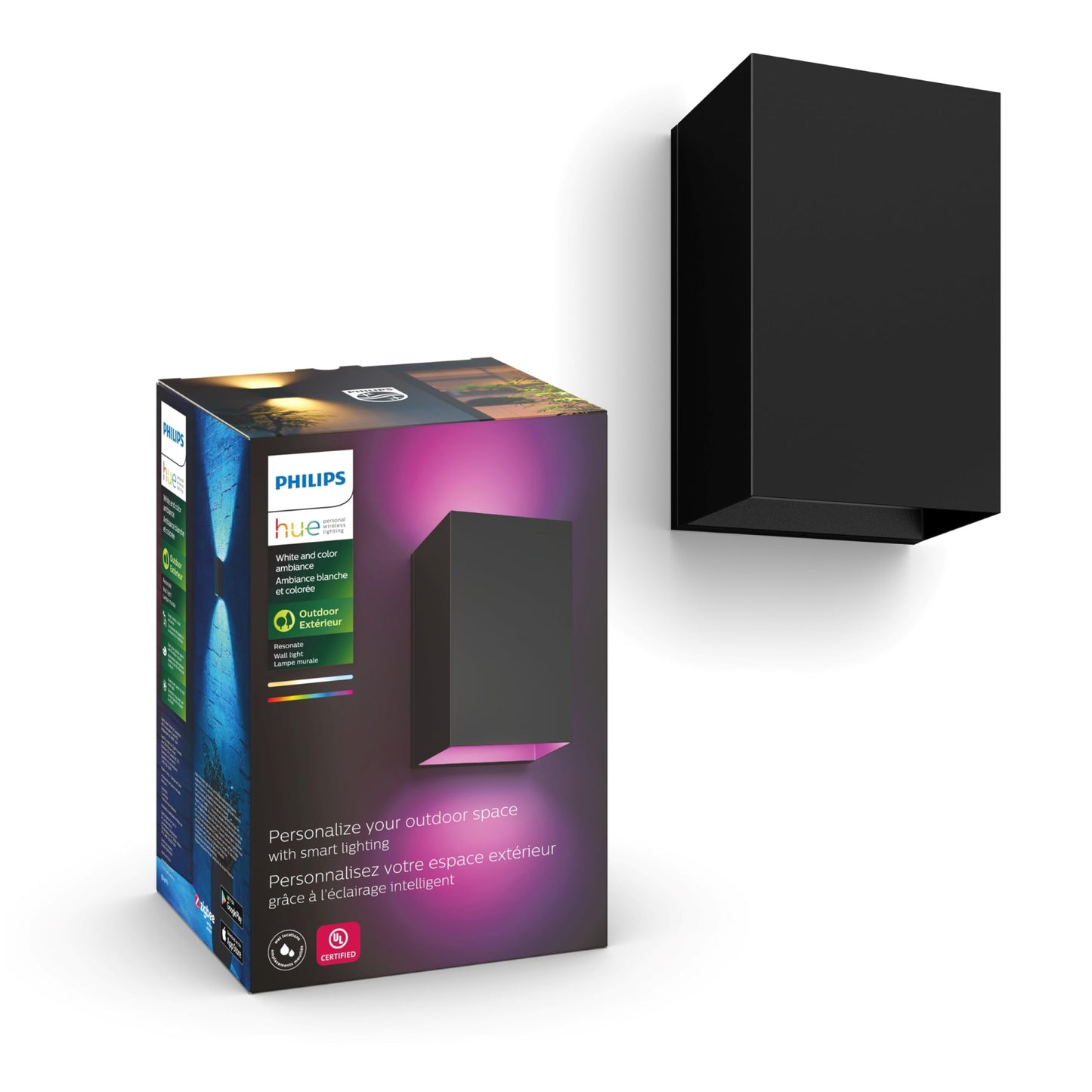 Philips Hue Resonate Outdoor Smart Wall Light, Black - White and Color Ambiance LED Color-Changing Light - 1 Pack - Requires Hue Bridge - Control