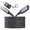 ZIYUETEK 20 ft USB 3.0 Extension Cable with USB C Adapter, Nylon Braided, for Webcam, Camera, Phone, Mouse, Keyboard, Printer and More