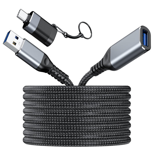 ZIYUETEK 20 ft USB 3.0 Extension Cable with USB C Adapter, Nylon Braided, for Webcam, Camera, Phone, Mouse, Keyboard, Printer and More