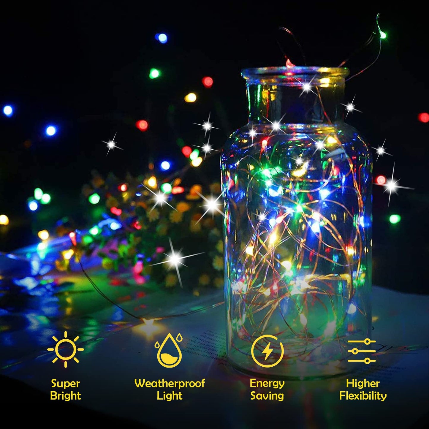 LIGHTOP Solar String Lights Outdoor 2 Pack 33FT 100LED Copper Wire Fairy Light Waterproof Decoration for Wedding Party Terrace Yard Tree Garden Patio