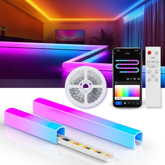 Smart LED Strip Lights with Covers 16.4ft, RGB+WW+CW Strip Light Compatible with Alexa, Cove Lighting with Diffuser Channel, Decor for Under Cabinet
