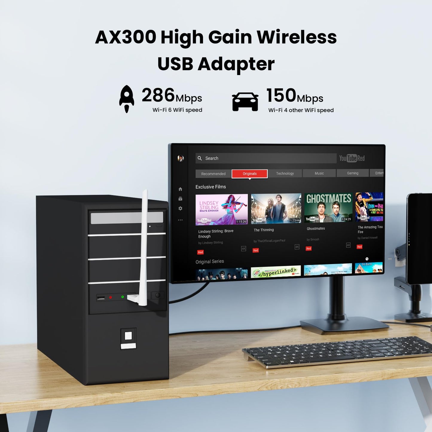 Tenda AX300 WiFi Adapter 2.4GHz WiFi 6-Single-Band- 286Mbps, 6dBi High Gain Antenna, Wireless WiFi Adapter for Windows 11/10/7 USB WiFi Dongle (U2)