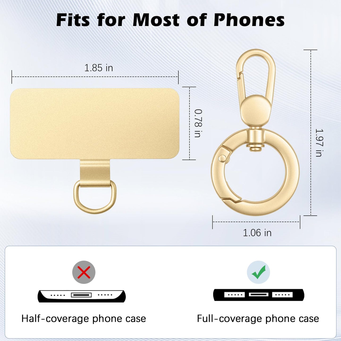 MoKo Heavy Duty Phone Tether Tab ×2, 360° Rotatable Spring O Ring ×2, Metal Ultra-Thin Cellphone Lanyard Pads Cellphone Strap Patches Connector Tether