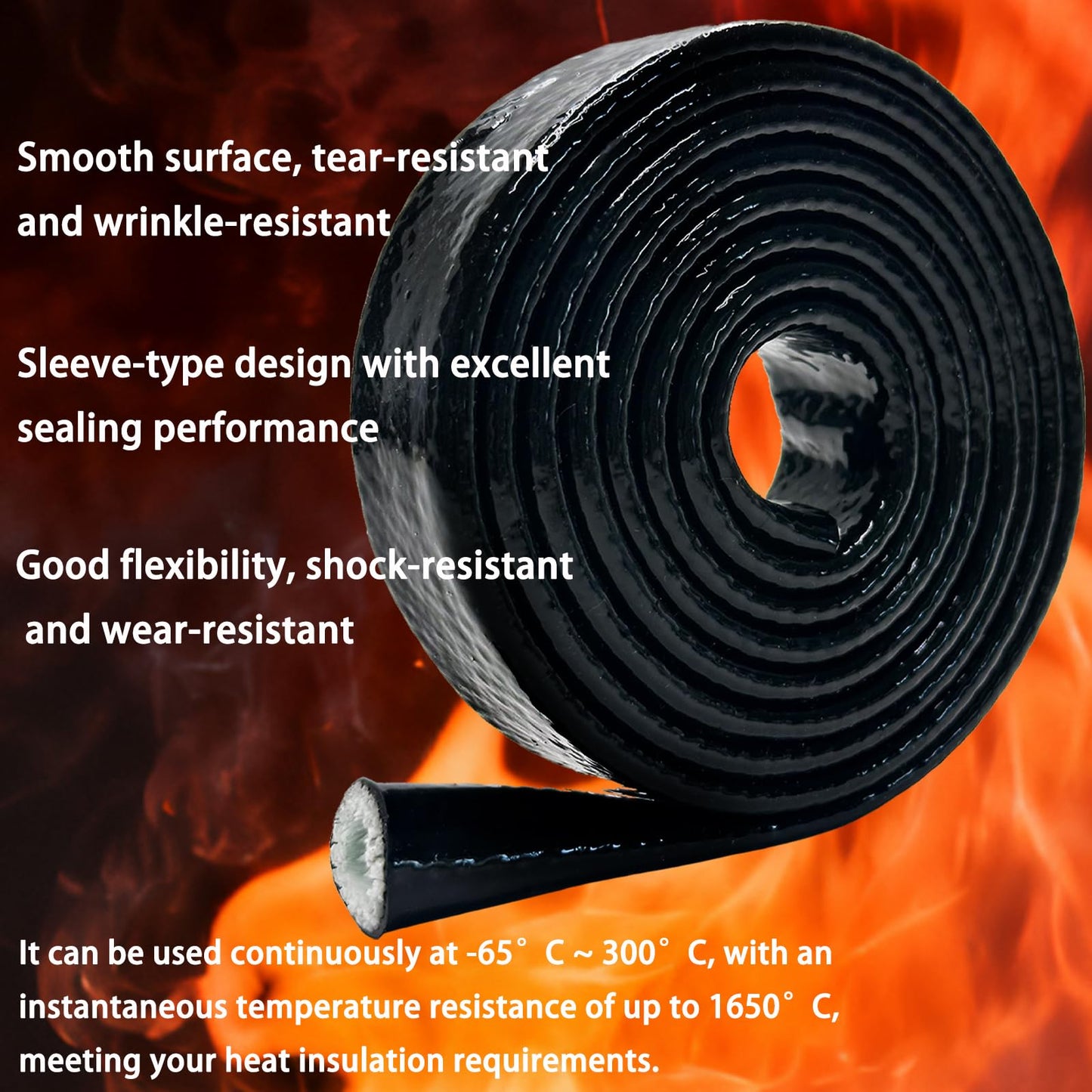 TSYCWQ 5Ft 3/8" Flame-Retardant & Heat-Insulating Silicone Coated Fiberglass Casing with 4 Stainless Steel Clamps - Heat Protection Fit for Automotive
