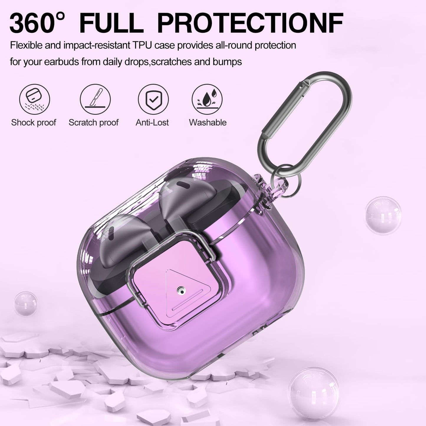 for Samsung Galaxy Buds3 FE (2025) / Buds3 Pro (2024) / Buds 3 Case (2024) with Secure Lock Clip, Flexible TPU Clear Case with Cleaner