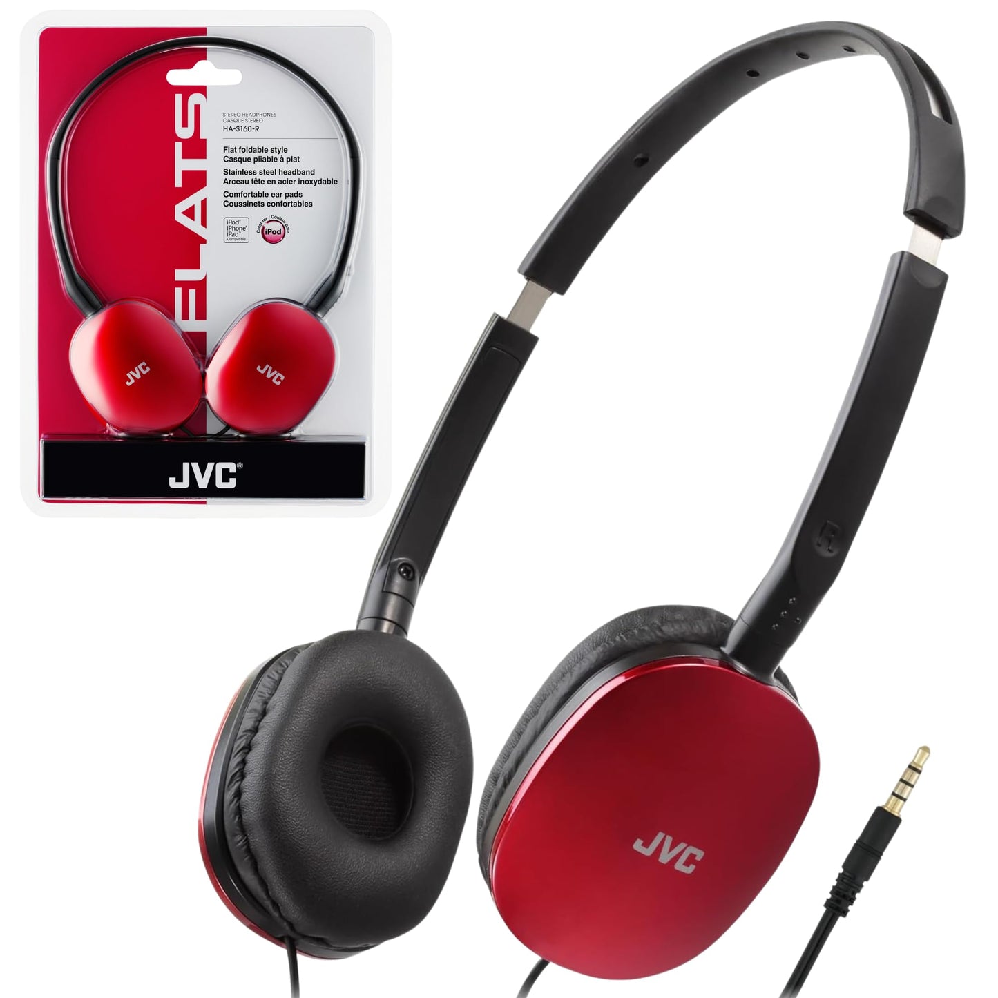 JVC Flats On-Ear Wired Headphones - Flat Foldable Design - 30mm Driver for Powerful Sound - Soft Ear-Pads for Comfort - Steel Headband - Lightweight…