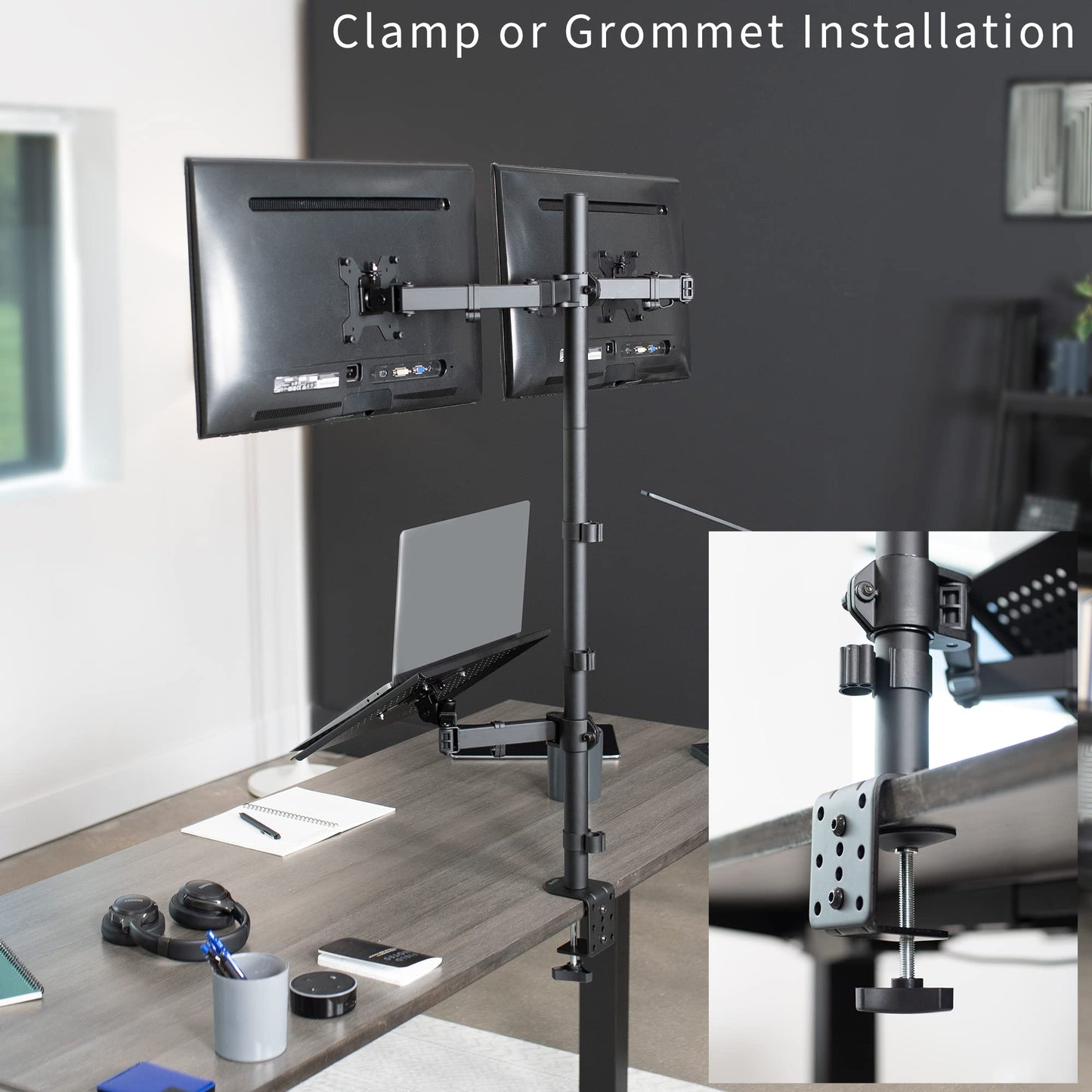 VIVO Laptop and Dual 13 to 27 inch LCD Monitor Stand up Desk Mount, Extra Tall Adjustable Stand, Fits Laptops up to 17 inches, Black, STAND-V012L
