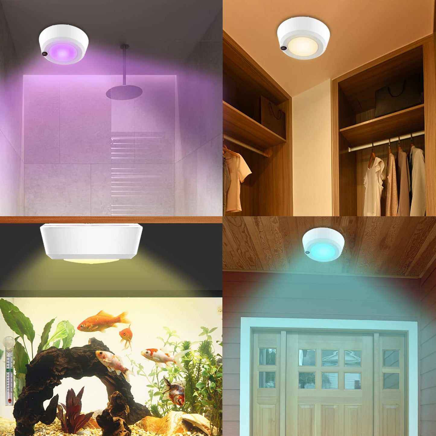 LUXSWAY Wireless Battery Ceiling Lights, Remote Shower Lights Color Changing, 300 Lumens Dimmable Wireless Ceiling Lights for Bedroom Shower Closet