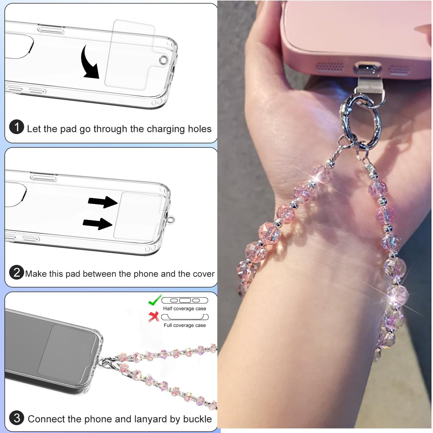 AOPNN High-end crystal Wrist Straps Cellphone Lanyard Suitable for most mobile phones ?Keys (Crystal Black)