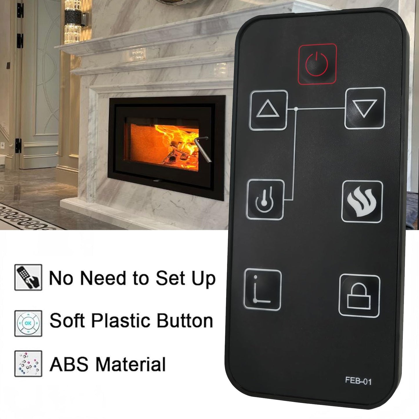 Replacement Remote Control for FEBO Flame Electric Fireplace Remote Controller E3001 ZHS-30-B 384-15A-20-13E F18-I-008-018C F15-I-005-009 15IN-23-100