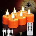 FREEPOWER Orange Halloween Candles,Rechargeable Flameless Candles with Remote Timer, Soft 3D Wick LED Tealights Candle, Rechargeable Candles