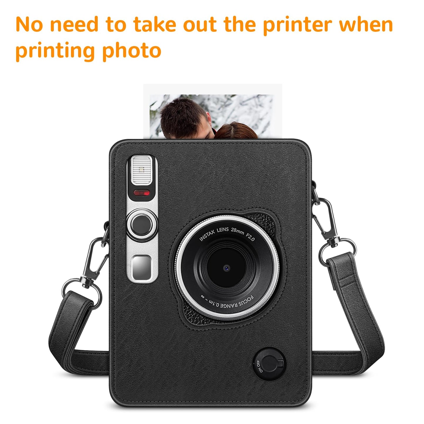 Fintie Protective Case for Fujifilm Instax Mini EVO Camera - Premium Vegan Leather Bag Cover with Removable Adjustable Strap, Vintage Black
