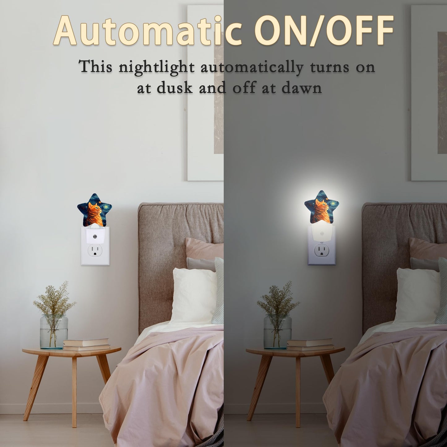 Losthll Starry Sky Cat Night Lights Plug in Wall Lamp Smart Dusk to Dawn Sensor for Home Decorative,Kids Room Bedroom Bathroom Kitchen Hallway Gifts