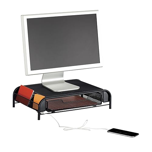 Safco Products Onyx Mesh Monitor Stand 2159BL, Black Powder Coat Finish, Durable Steel Mesh Construction