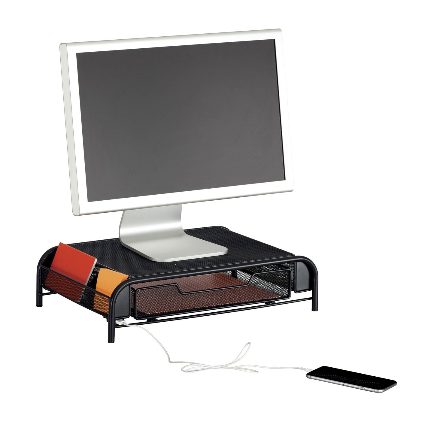 Safco Products Onyx Mesh Monitor Stand 2159BL, Black Powder Coat Finish, Durable Steel Mesh Construction