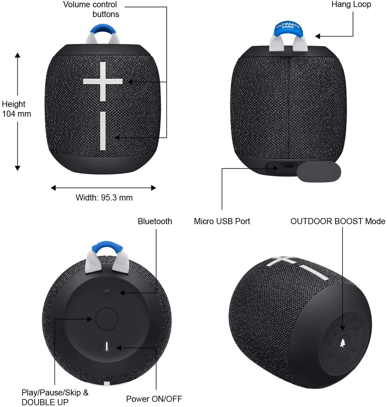 Logitech Ultimate Ears UE WONDERBOOM 2 Bluetooth Speaker - Wireless Boom Box Waterproof with Double-Up Connection (Non Retail Packaging) - (Deep