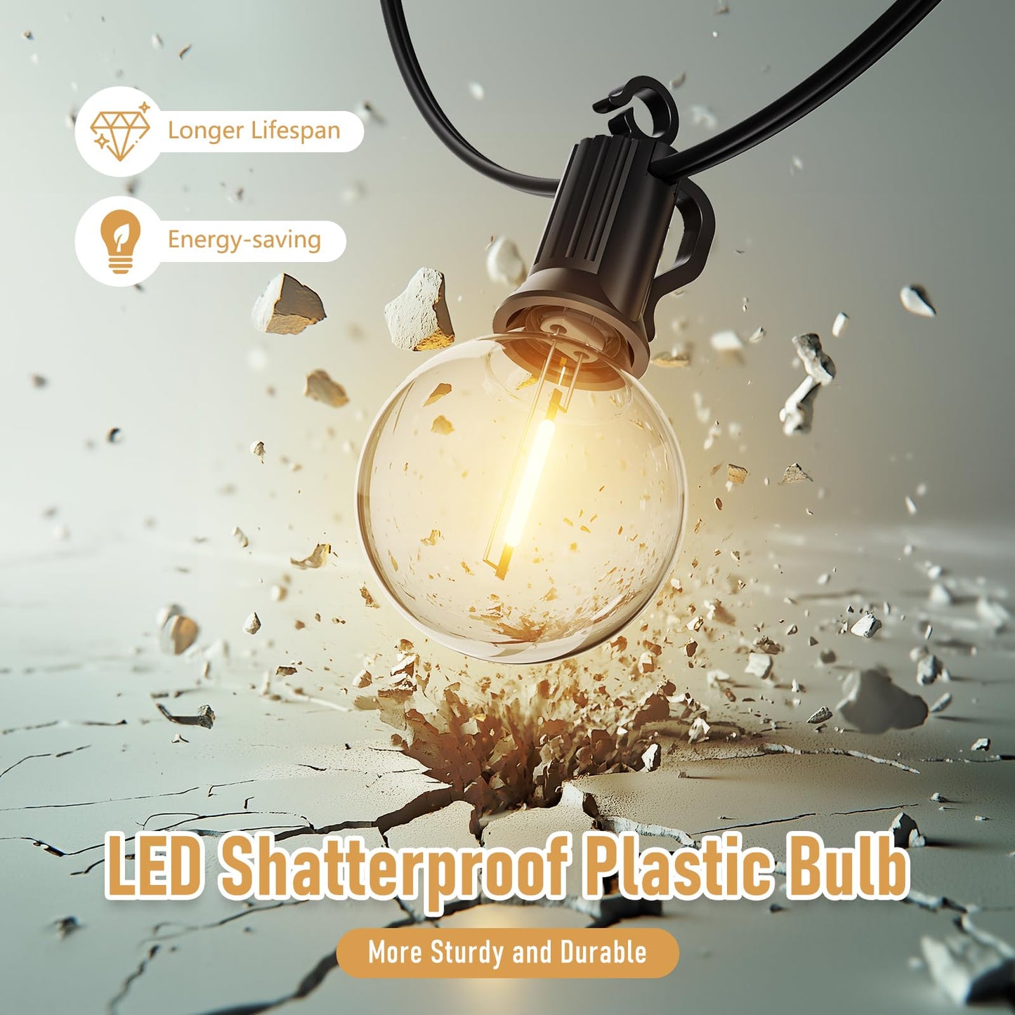 Brightown Outdoor String Lights - Waterproof Globe Patio Lights 35 Ft with 30 G40 Shatterproof LED Bulbs, Connectable Commercial Hanging Light