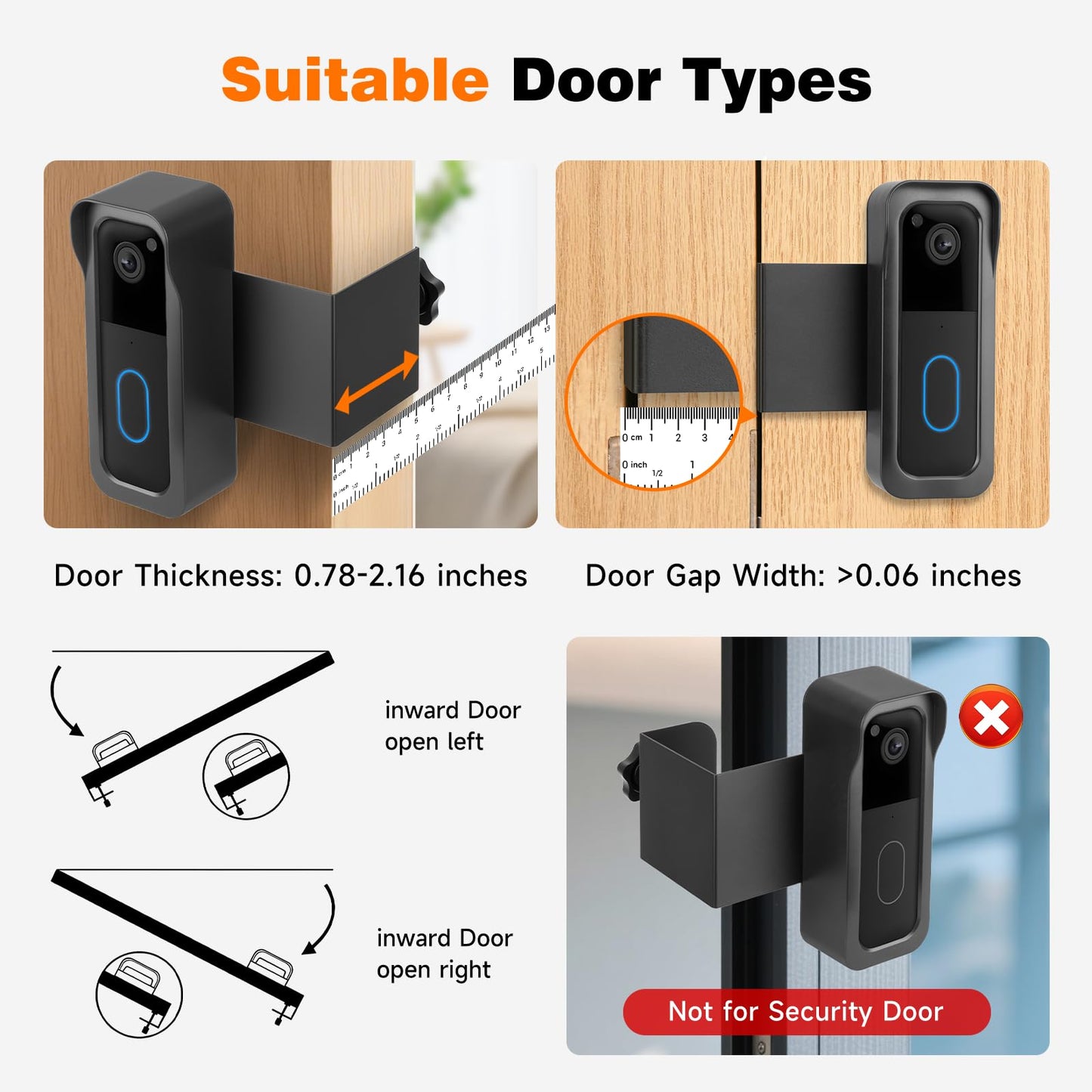 Blink Doorbell Mount, Anti-theft Metal Doorbell Camera Mount No Drilling with Rain Cover for Blink Video Doorbell 1st & 2nd Gen, No Block Sensor