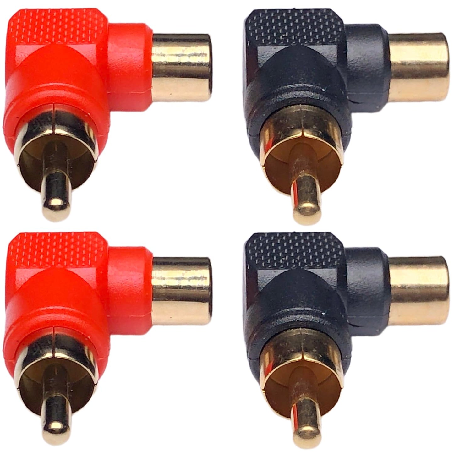 CESS Right Angle RCA Male to Female Adapter, 90 Degree Audio Video Elbow, Red Black 4 Pack