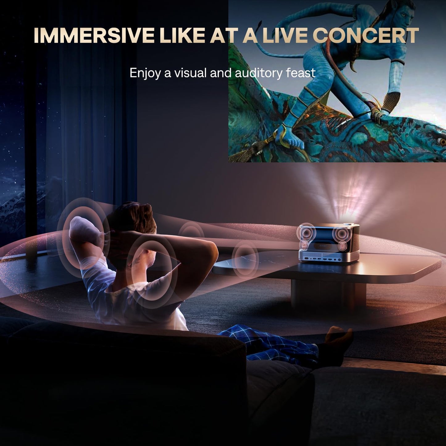 3-in-1 Projector 4K Supported, AURZEN BOOM 3 Smart Projector with WiFi and Bluetooth, 3D DoIby Audio & 36W Speakers, Auto Focus & Keystone, Built