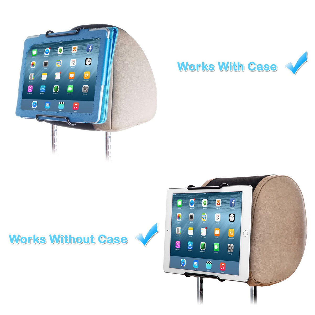 TFY Universal Car Headrest Mount, Fits 7-11 Inch Tablets - iPad, Samsung Galaxy Tab & Note, Adjustable Strap, Detachable, Portable, No Protruding