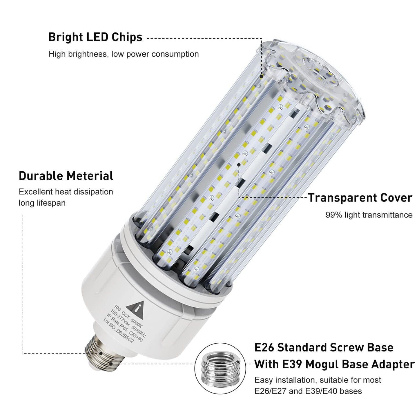 2 Pack 100W LED Corn Light Bulb 5000K Daylight 15000 Lumens Super Bright, E26/E39 Base Led Corn Bulbs Replace Metal Halide HID CFL for Outdoor