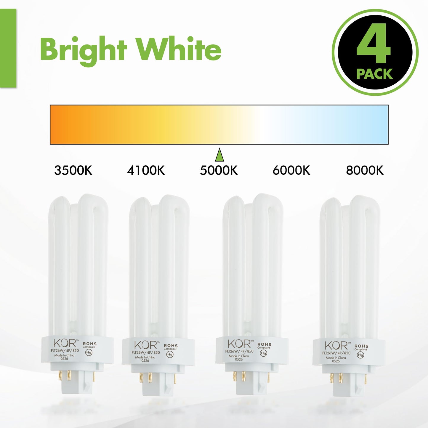 KOR 26W Triple Tube Compact Fluorescent Light Bulb, 4 Pack