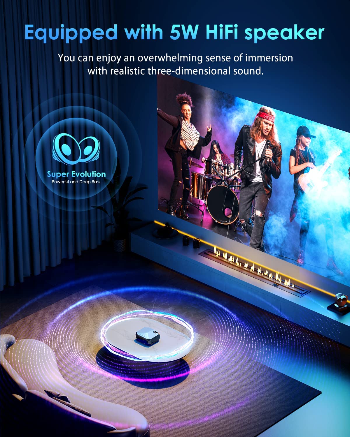 YOWHICK 4K Projector with WiFi and Bluetooth, Native 1080P Outdoor Movie Projector, Smart Video Projector, 50% Zoom/400" Display, Compatible
