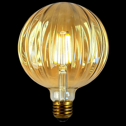 BollyLite Hand Blown LED Edison Bulb, G40 Watermelon Ribbed Amber Glass, 4W 2500K Vintage Light, E26 Non-Dimmable Decorative Lamp for Farmhouse, Cafe