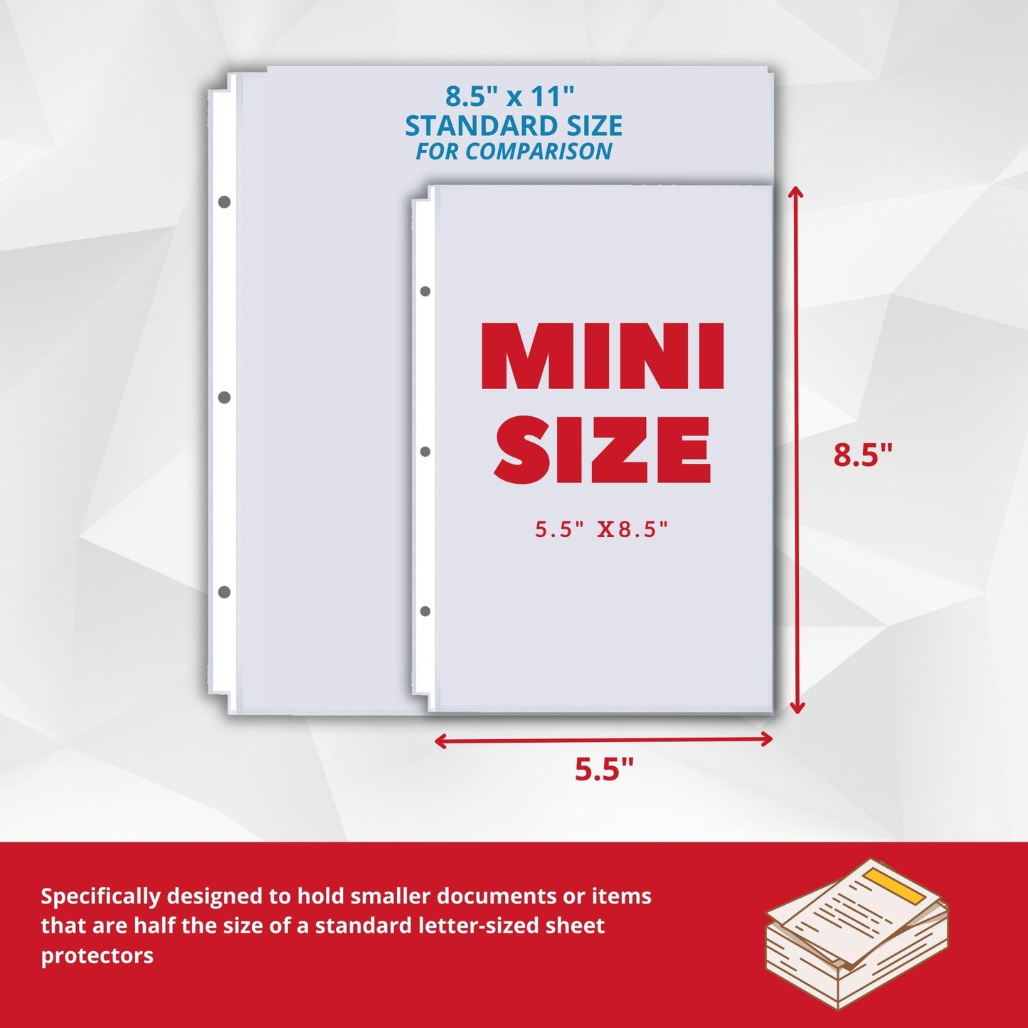 Officewerks Heavyweight Clear Mini Sheet Protectors Holds 5.5 x 8.5 Inch Sheets, Fits a 3-Ring Binder, Crystal Clear and Acid-Free with Reinforced