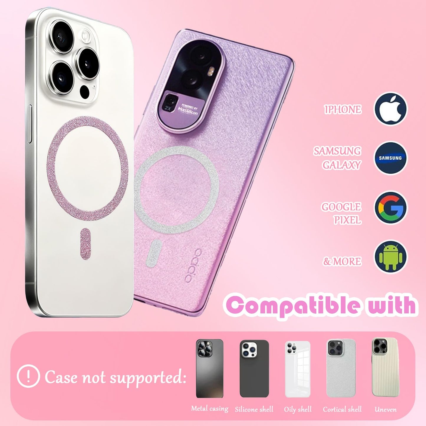 SiJiMingyue Universal Magnetic Rings (2 Pack) Magsafe Sticker Conversion Kit Compatible with iPhone 16/15/14/13/12 Series & All Phone Cases