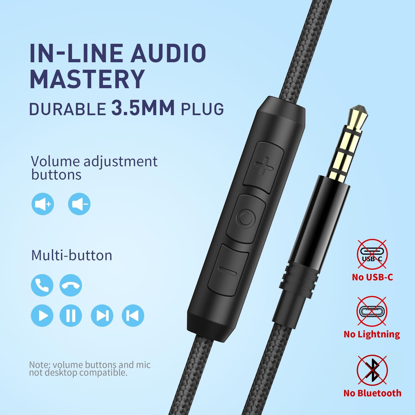 AILIHEN Wired Headphones with Microphone Volume Control, Noise Isolating Over Ear Headphones Wired 3.5mm, Super Soft Corded Headphone for Cellphones