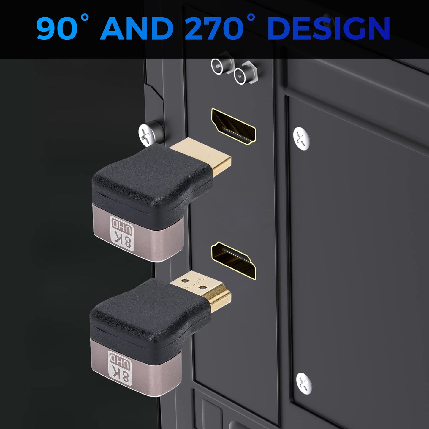 8K 90 Degree HDMI 2.1 Adapter 2 Pack, (Up and Down) Right Angle HDMI Male to Female HDMI L-Shaped Connector Extender Support 8K@60Hz,4K@120Hz